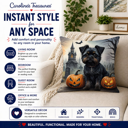 Caroline's Treasures DAC2001PW1414 Affenpinscher Spooky Halloween Fabric Decorative Pillow Machine Washable, Indoor Outdoor Decorative Pillow for Couch, Bed or Patio, 14Hx14W