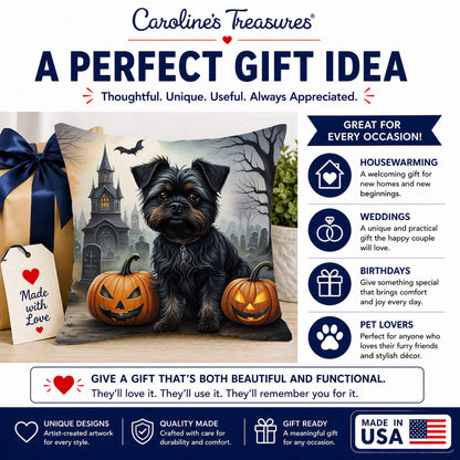Caroline's Treasures DAC2001PW1414 Affenpinscher Spooky Halloween Fabric Decorative Pillow Machine Washable, Indoor Outdoor Decorative Pillow for Couch, Bed or Patio, 14Hx14W
