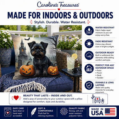 Caroline's Treasures DAC2001PW1414 Affenpinscher Spooky Halloween Fabric Decorative Pillow Machine Washable, Indoor Outdoor Decorative Pillow for Couch, Bed or Patio, 14Hx14W