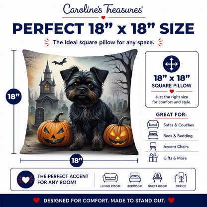 Caroline's Treasures DAC2001PW1818 Affenpinscher Spooky Halloween Fabric Decorative Pillow Machine Washable, Indoor Outdoor Decorative Pillow for Couch, Bed or Patio, 18Hx18W