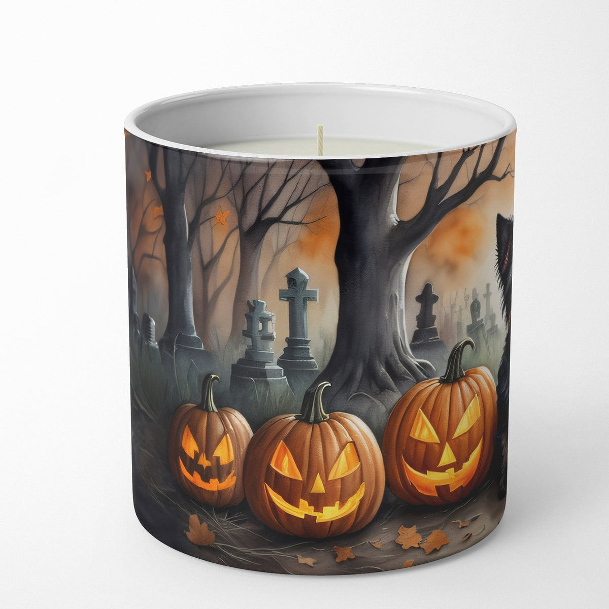 Caroline's Treasures DAC2002CDL Affenpinscher Spooky Halloween Decorative Soy Candle Nature Soy Wax Essential Oil Home Decor Ideal for Bedroom Kitchen Bath Office Gift, 10 oz