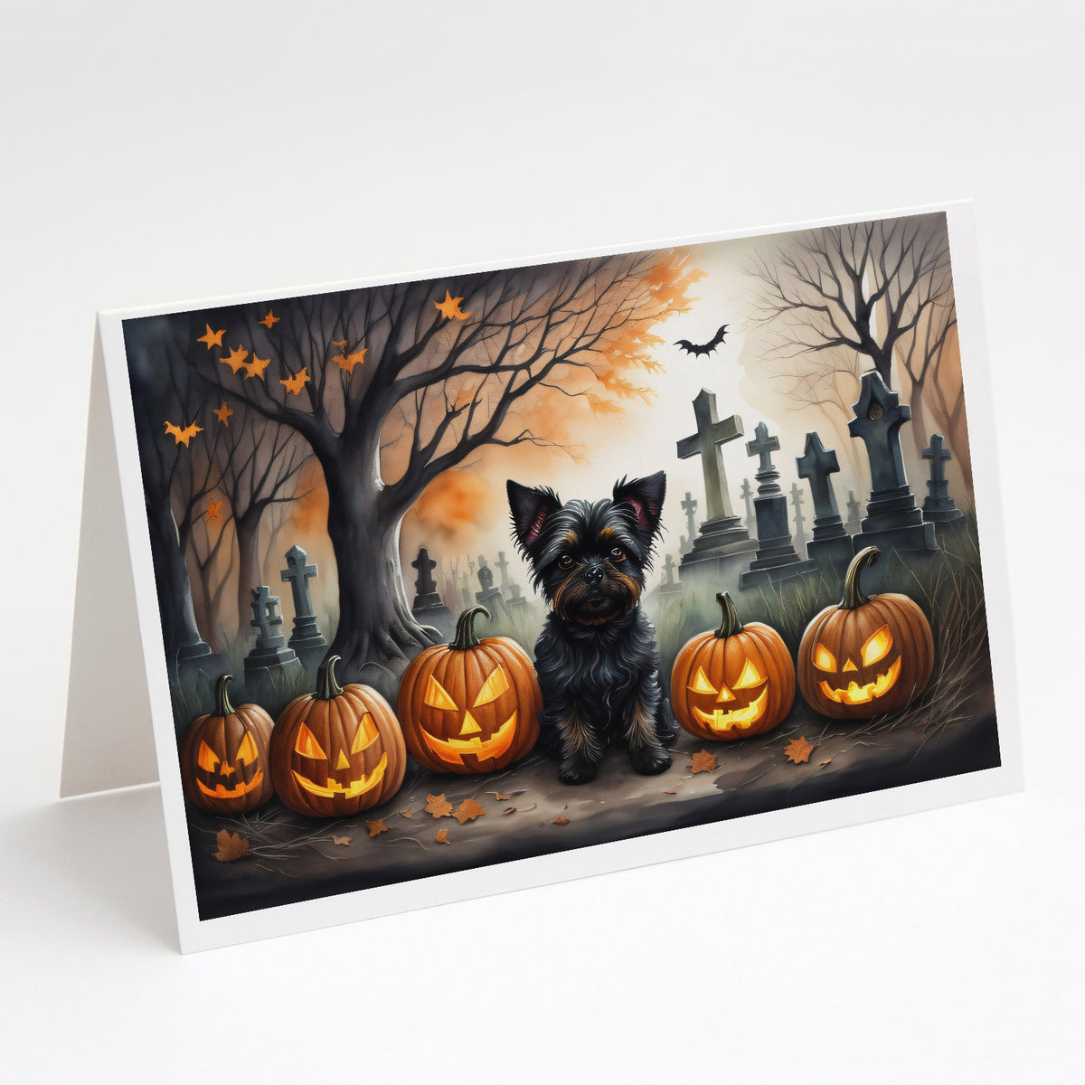 Caroline's Treasures DAC2002GCA7P Affenpinscher Spooky Halloween Greeting Cards and Envelopes Pack of 8 Blank Cards with Envelopes Whimsical A7 Size 5x7 Blank Greeting Cards