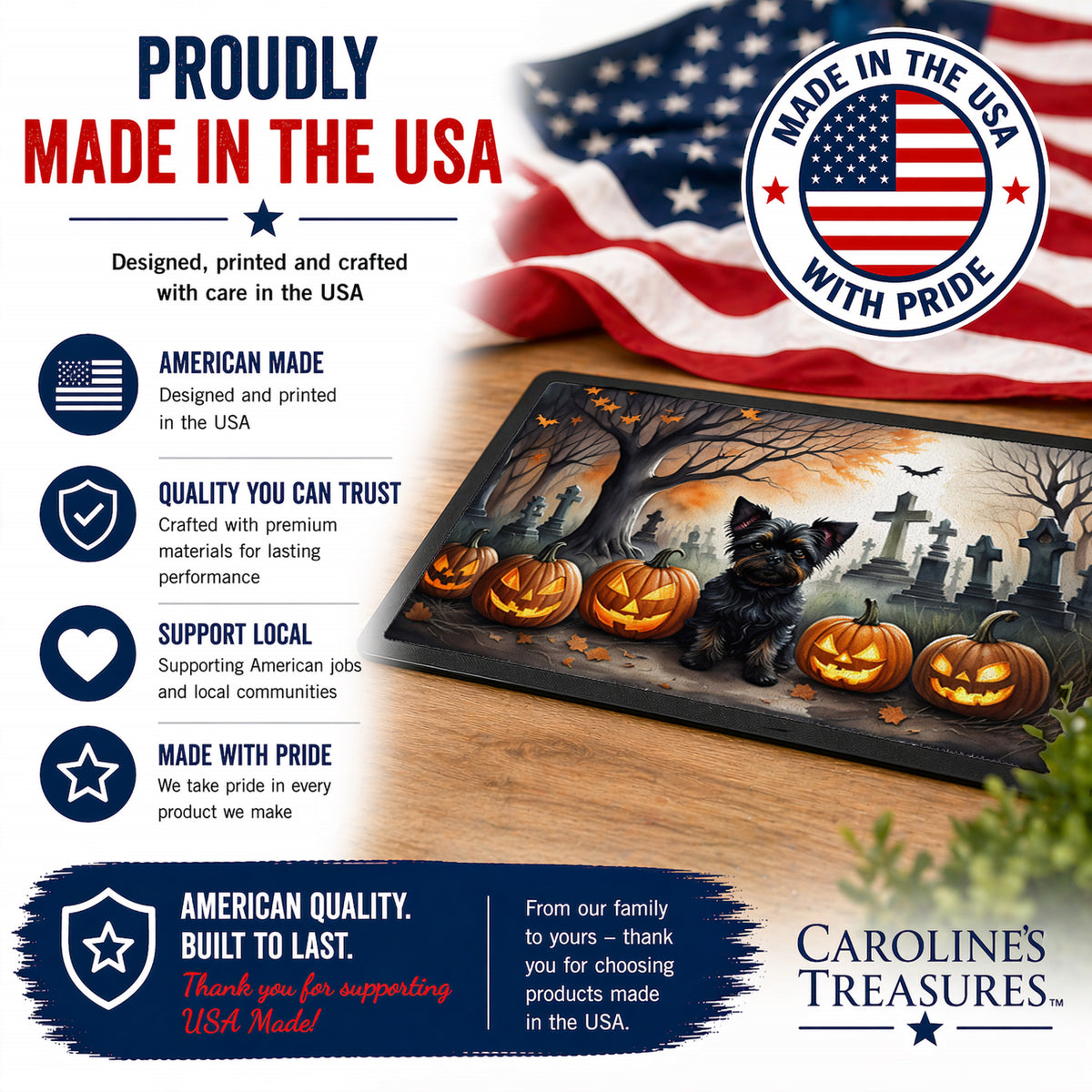 Caroline's Treasures DAC2002JMAT Affenpinscher Spooky Halloween Indoor or Outdoor Mat 24x36 Front Door Mat Indoor Outdoor Rugs for Entryway, Non Slip Washable Low Pile, 24H X 36W