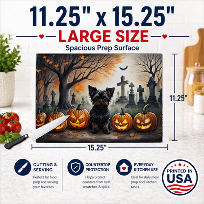 Caroline's Treasures DAC2002LCB Affenpinscher Spooky Halloween Glass Cutting Board Large Decorative Tempered Glass Kitchen Cutting and Serving Board Large Size Chopping Board