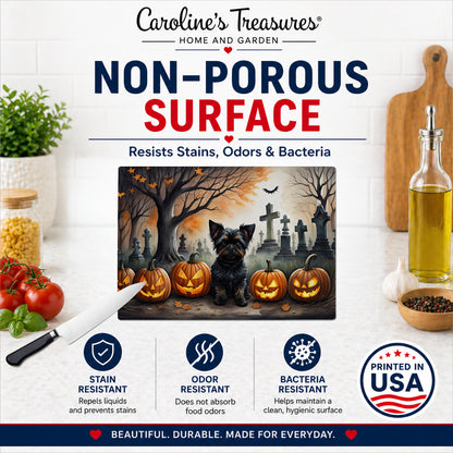 Caroline's Treasures DAC2002LCB Affenpinscher Spooky Halloween Glass Cutting Board Large Decorative Tempered Glass Kitchen Cutting and Serving Board Large Size Chopping Board