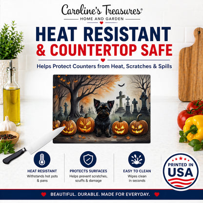 Caroline's Treasures DAC2002LCB Affenpinscher Spooky Halloween Glass Cutting Board Large Decorative Tempered Glass Kitchen Cutting and Serving Board Large Size Chopping Board