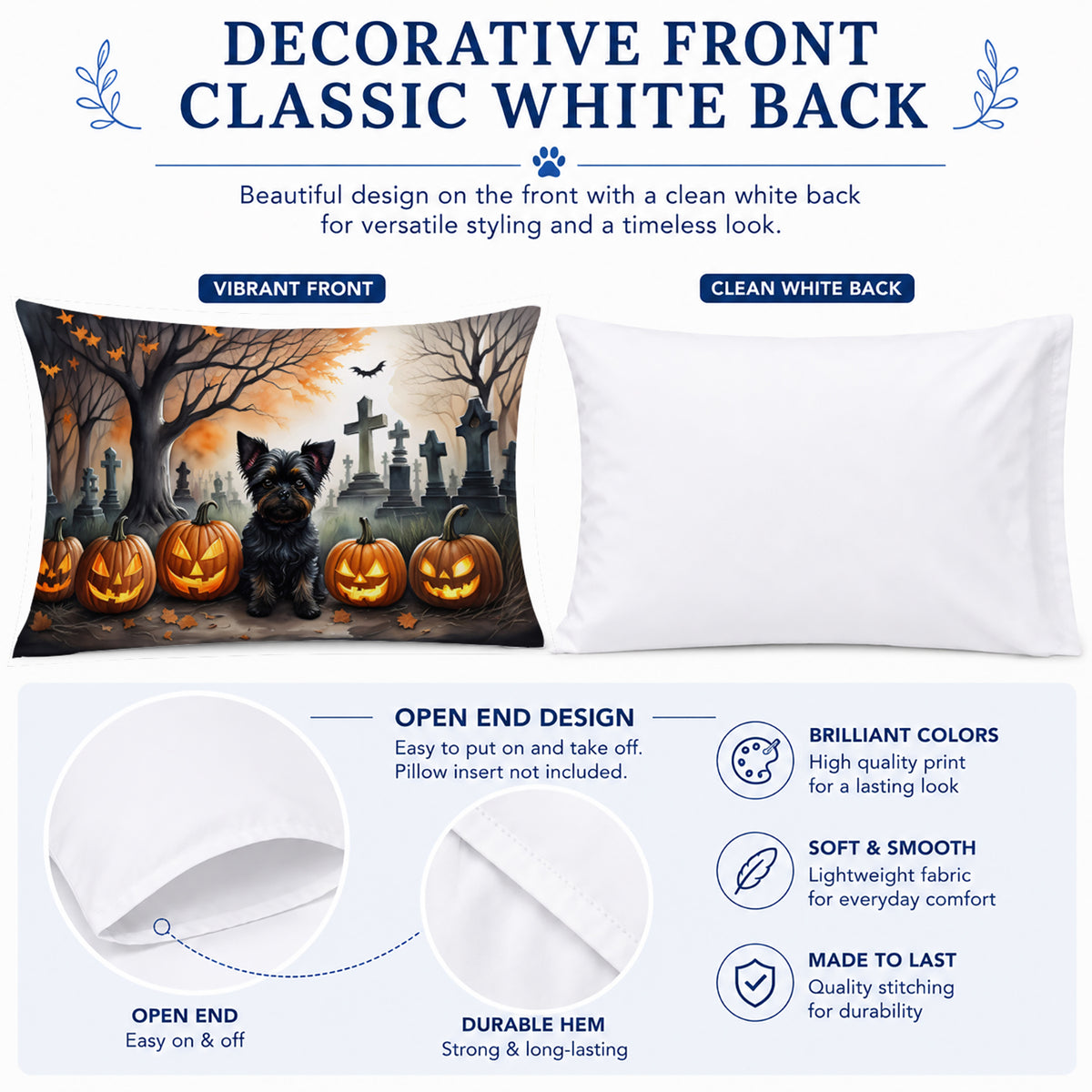 Caroline's Treasures DAC2002PILLOWCASE Affenpinscher Spooky Halloween Fabric Standard Pillowcase Lightweight Super Soft Easy Care Decorative Artwork Pillowcase, Standard