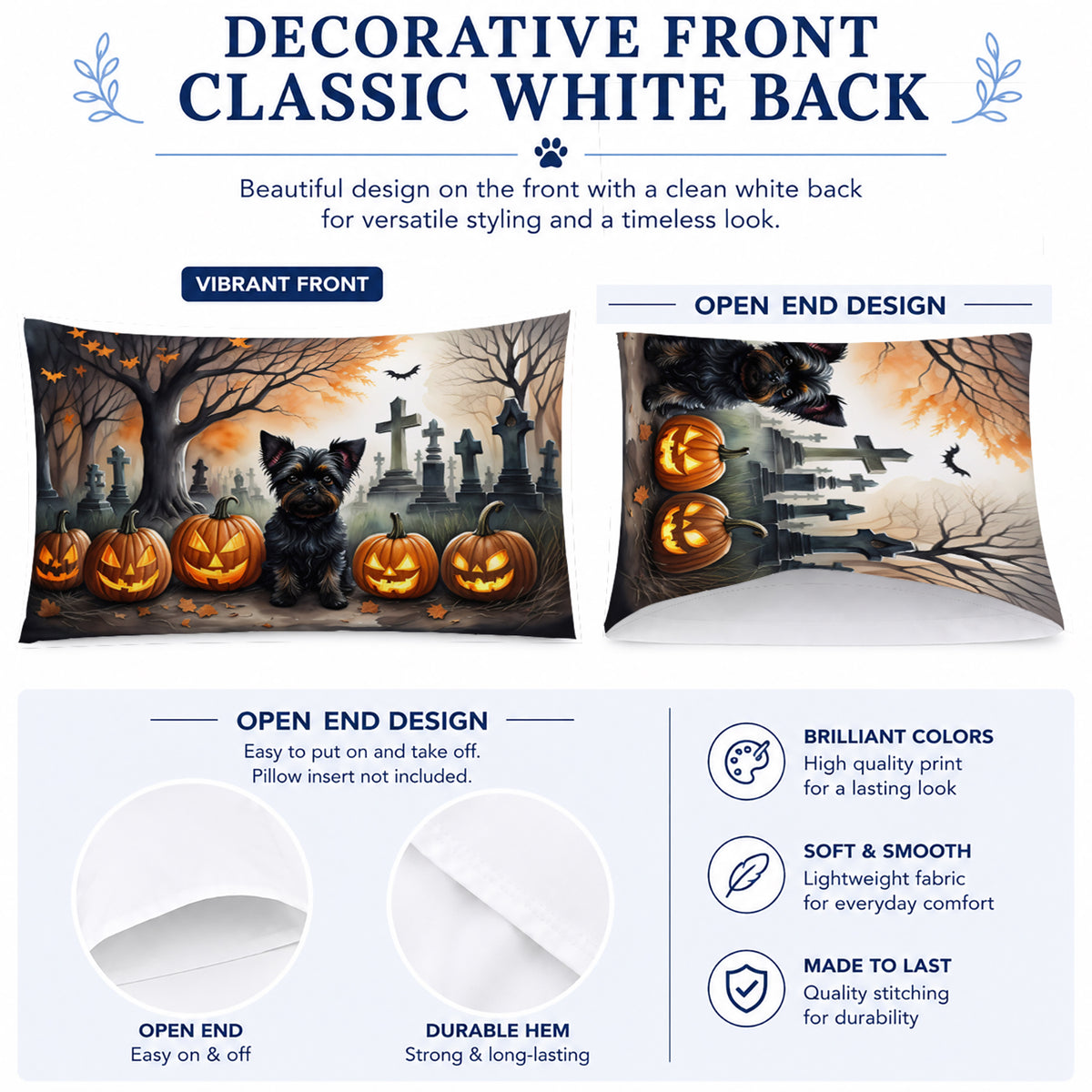 Caroline's Treasures DAC2002PILLOWCASE Affenpinscher Spooky Halloween Fabric Standard Pillowcase Lightweight Super Soft Easy Care Decorative Artwork Pillowcase, Standard