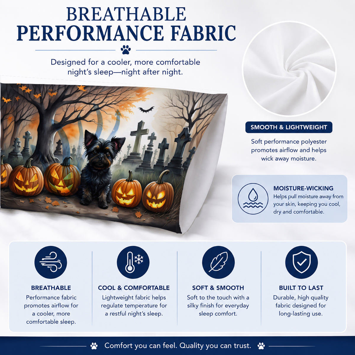 Caroline's Treasures DAC2002PILLOWCASE Affenpinscher Spooky Halloween Fabric Standard Pillowcase Lightweight Super Soft Easy Care Decorative Artwork Pillowcase, Standard
