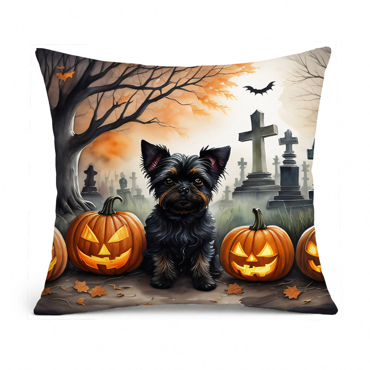Caroline's Treasures DAC2002PW1414 Affenpinscher Spooky Halloween Fabric Decorative Pillow Machine Washable, Indoor Outdoor Decorative Pillow for Couch, Bed or Patio, 14Hx14W