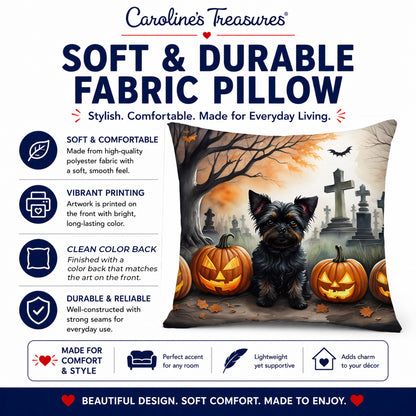 Caroline's Treasures DAC2002PW1414 Affenpinscher Spooky Halloween Fabric Decorative Pillow Machine Washable, Indoor Outdoor Decorative Pillow for Couch, Bed or Patio, 14Hx14W