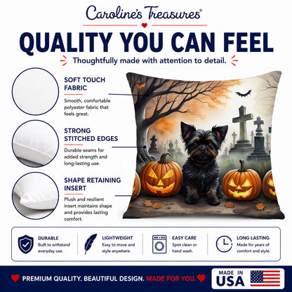 Caroline's Treasures DAC2002PW1414 Affenpinscher Spooky Halloween Fabric Decorative Pillow Machine Washable, Indoor Outdoor Decorative Pillow for Couch, Bed or Patio, 14Hx14W