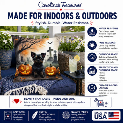 Caroline's Treasures DAC2002PW1414 Affenpinscher Spooky Halloween Fabric Decorative Pillow Machine Washable, Indoor Outdoor Decorative Pillow for Couch, Bed or Patio, 14Hx14W