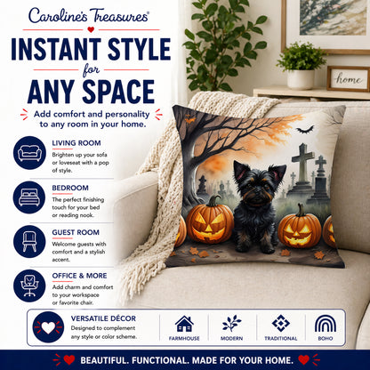 Caroline's Treasures DAC2002PW1818 Affenpinscher Spooky Halloween Fabric Decorative Pillow Machine Washable, Indoor Outdoor Decorative Pillow for Couch, Bed or Patio, 18Hx18W