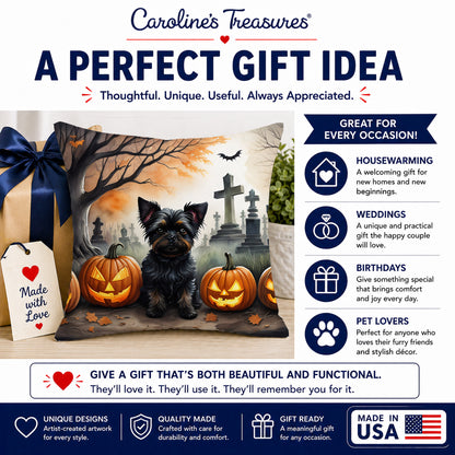 Caroline's Treasures DAC2002PW1818 Affenpinscher Spooky Halloween Fabric Decorative Pillow Machine Washable, Indoor Outdoor Decorative Pillow for Couch, Bed or Patio, 18Hx18W