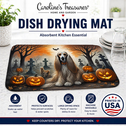 Caroline's Treasures DAC2003DDM Afghan Hound Spooky Halloween Dish Drying Mat Absorbent Dish Drying Mat Pad for Kitchen Counter Dish Drainer Mat for Countertop, 14 x 21, Multicolor