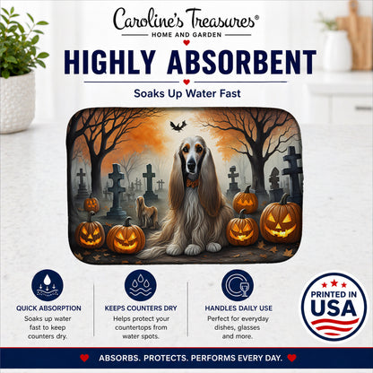 Caroline's Treasures DAC2003DDM Afghan Hound Spooky Halloween Dish Drying Mat Absorbent Dish Drying Mat Pad for Kitchen Counter Dish Drainer Mat for Countertop, 14 x 21, Multicolor