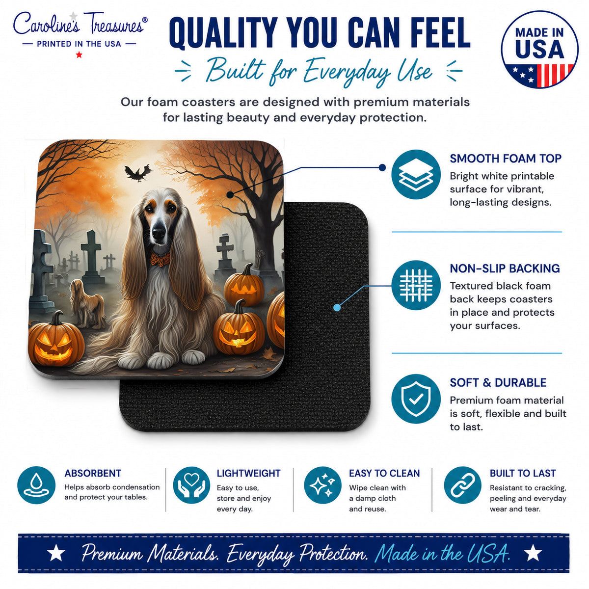 Caroline's Treasures Afghan Hound Dogs Foam Drink Coasters Set of 4