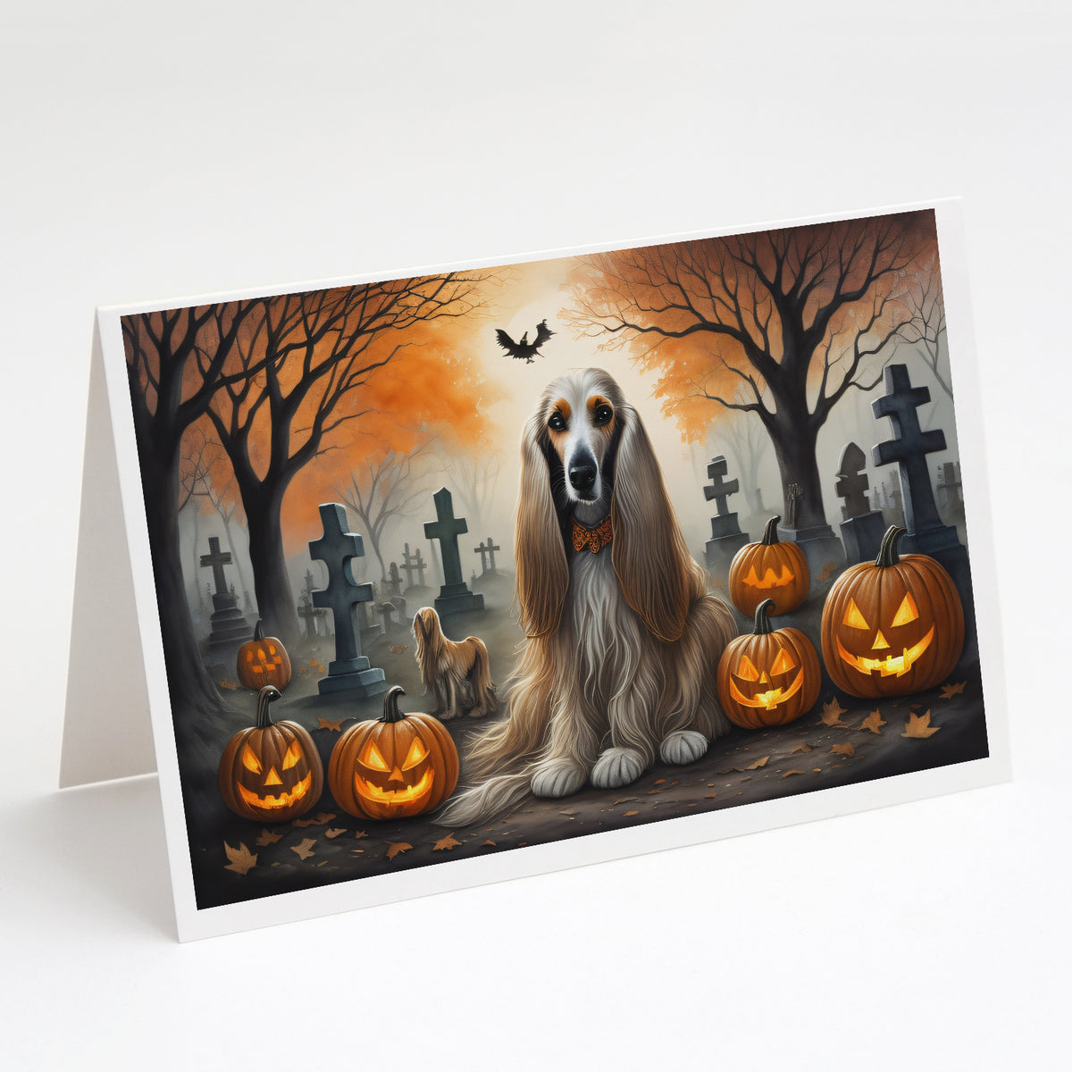 Caroline's Treasures DAC2003GCA7P Afghan Hound Spooky Halloween Greeting Cards and Envelopes Pack of 8 Blank Cards with Envelopes Whimsical A7 Size 5x7 Blank Greeting Cards