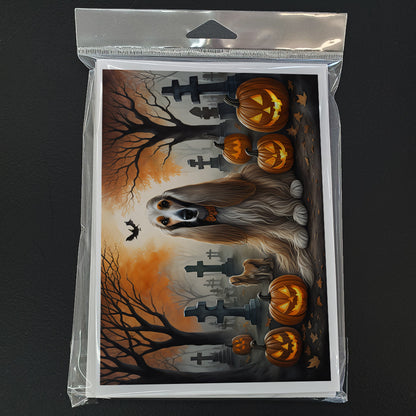 Caroline's Treasures DAC2003GCA7P Afghan Hound Spooky Halloween Greeting Cards and Envelopes Pack of 8 Blank Cards with Envelopes Whimsical A7 Size 5x7 Blank Greeting Cards