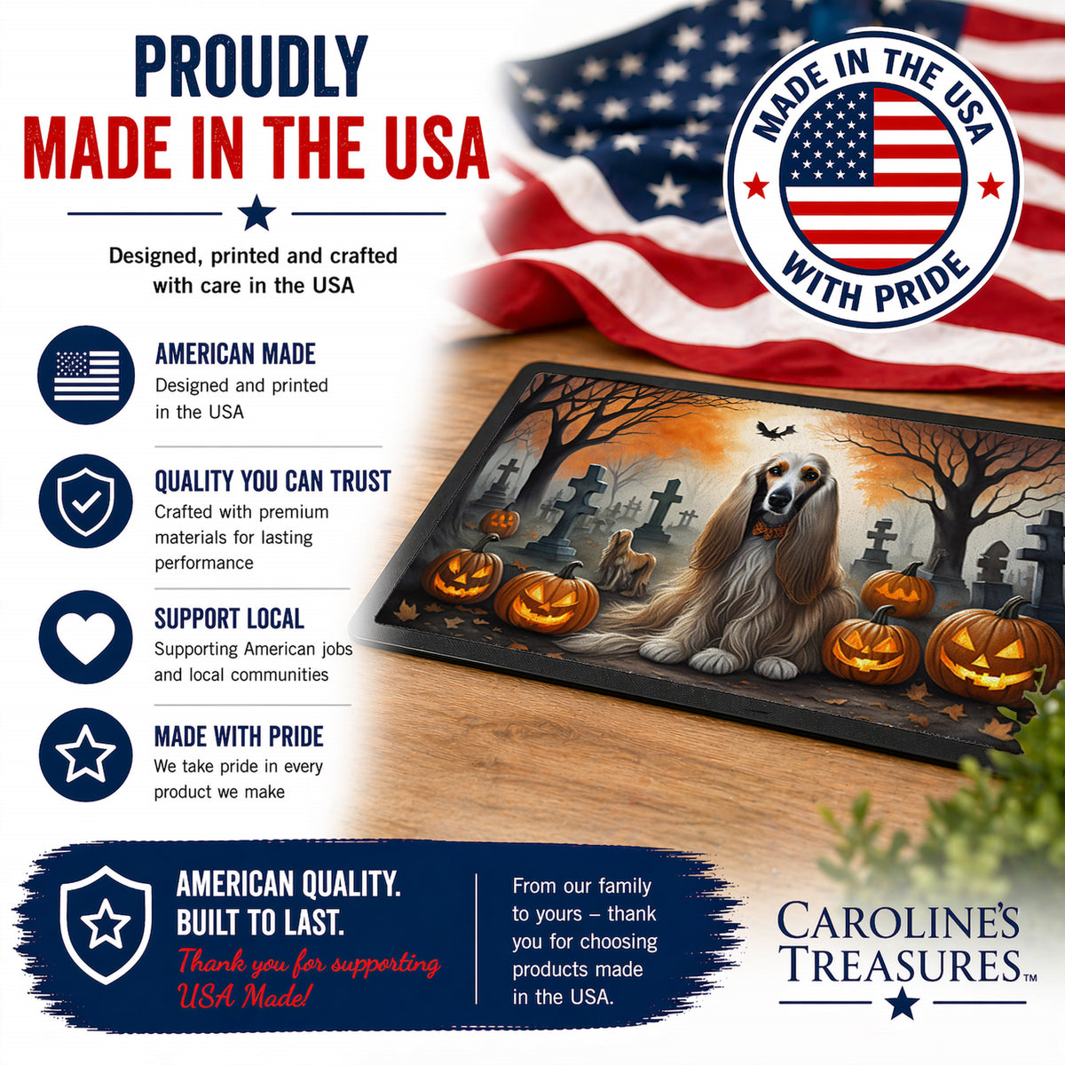 Caroline's Treasures DAC2003JMAT Afghan Hound Spooky Halloween Indoor or Outdoor Mat 24x36 Front Door Mat Indoor Outdoor Rugs for Entryway, Non Slip Washable Low Pile, 24H X 36W