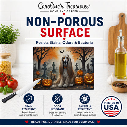 Caroline's Treasures DAC2003LCB Afghan Hound Spooky Halloween Glass Cutting Board Large Decorative Tempered Glass Kitchen Cutting and Serving Board Large Size Chopping Board