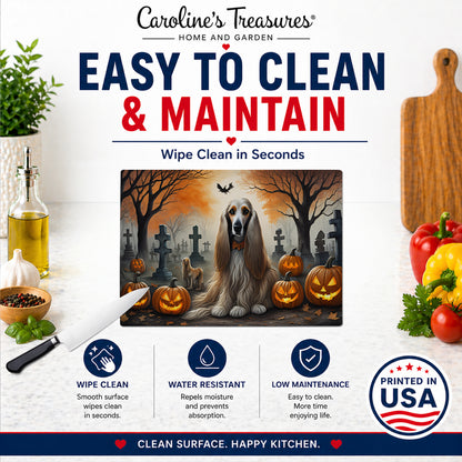 Caroline's Treasures DAC2003LCB Afghan Hound Spooky Halloween Glass Cutting Board Large Decorative Tempered Glass Kitchen Cutting and Serving Board Large Size Chopping Board