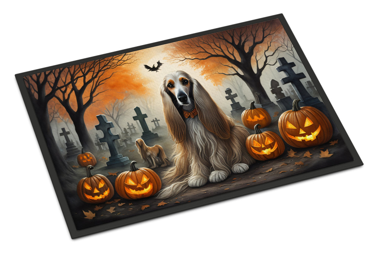 Caroline's Treasures DAC2003MAT Afghan Hound Spooky Halloween Doormat 18x27 Front Door Mat Indoor Outdoor Rugs for Entryway, Non Slip Washable Low Pile, 18H X 27W