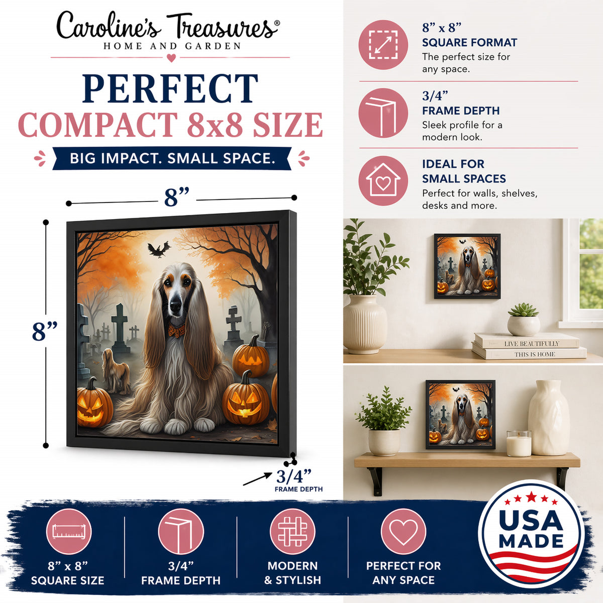 Caroline's Treasures Afghan Hound Dogs Framed Metal Wall Art 8 x 8 Inch