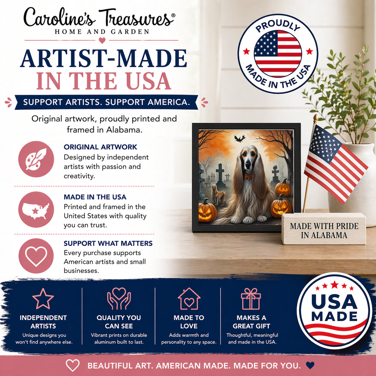 Caroline's Treasures Afghan Hound Dogs Framed Metal Wall Art 8 x 8 Inch