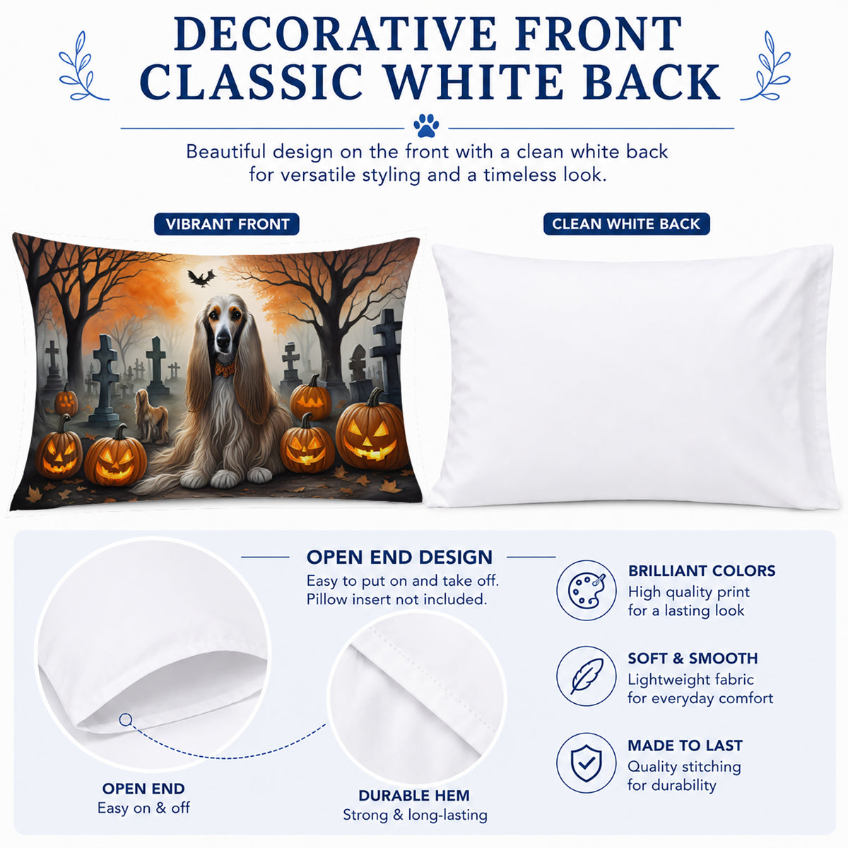 Caroline's Treasures DAC2003PILLOWCASE Afghan Hound Spooky Halloween Fabric Standard Pillowcase Lightweight Super Soft Easy Care Decorative Artwork Pillowcase, Standard