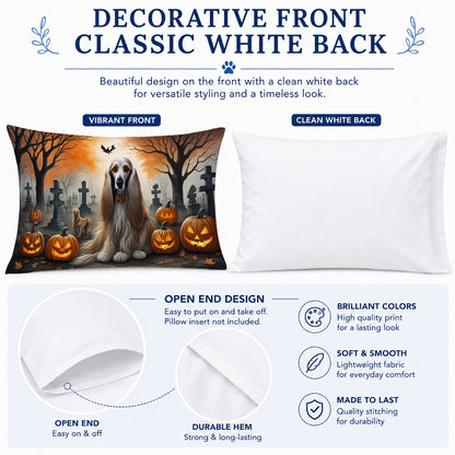 Caroline's Treasures DAC2003PILLOWCASE Afghan Hound Spooky Halloween Fabric Standard Pillowcase Lightweight Super Soft Easy Care Decorative Artwork Pillowcase, Standard