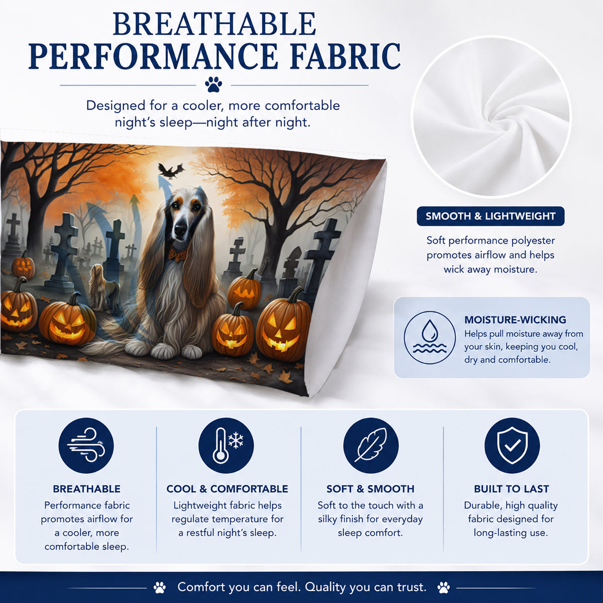 Caroline's Treasures DAC2003PILLOWCASE Afghan Hound Spooky Halloween Fabric Standard Pillowcase Lightweight Super Soft Easy Care Decorative Artwork Pillowcase, Standard