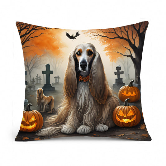 Caroline's Treasures DAC2003PW1414 Afghan Hound Spooky Halloween Fabric Decorative Pillow Machine Washable, Indoor Outdoor Decorative Pillow for Couch, Bed or Patio, 14Hx14W