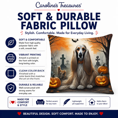 Caroline's Treasures DAC2003PW1414 Afghan Hound Spooky Halloween Fabric Decorative Pillow Machine Washable, Indoor Outdoor Decorative Pillow for Couch, Bed or Patio, 14Hx14W