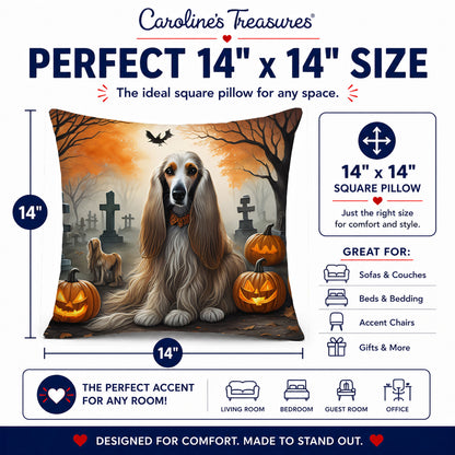 Caroline's Treasures DAC2003PW1414 Afghan Hound Spooky Halloween Fabric Decorative Pillow Machine Washable, Indoor Outdoor Decorative Pillow for Couch, Bed or Patio, 14Hx14W