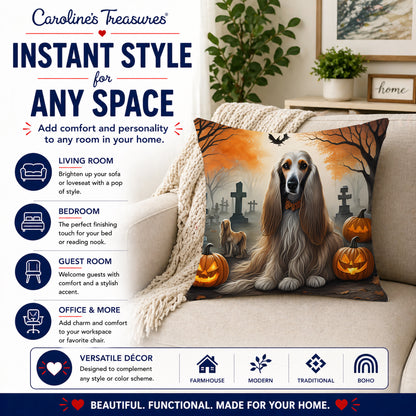 Caroline's Treasures DAC2003PW1414 Afghan Hound Spooky Halloween Fabric Decorative Pillow Machine Washable, Indoor Outdoor Decorative Pillow for Couch, Bed or Patio, 14Hx14W
