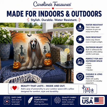 Caroline's Treasures DAC2003PW1414 Afghan Hound Spooky Halloween Fabric Decorative Pillow Machine Washable, Indoor Outdoor Decorative Pillow for Couch, Bed or Patio, 14Hx14W