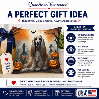 Caroline's Treasures DAC2003PW1818 Afghan Hound Spooky Halloween Fabric Decorative Pillow Machine Washable, Indoor Outdoor Decorative Pillow for Couch, Bed or Patio, 18Hx18W