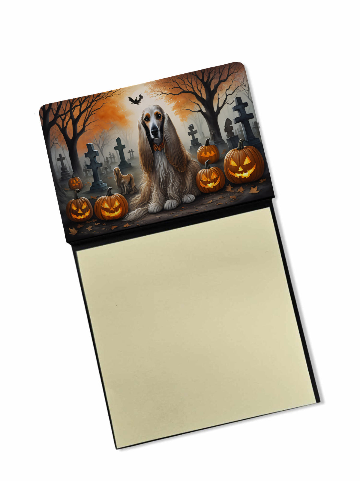 Caroline's Treasures Afghan Hound Spooky Halloween Sticky Note Holder Refillable Dispenser Self-Sticky Note Pads, Memo Pads Blank Desk Accessories