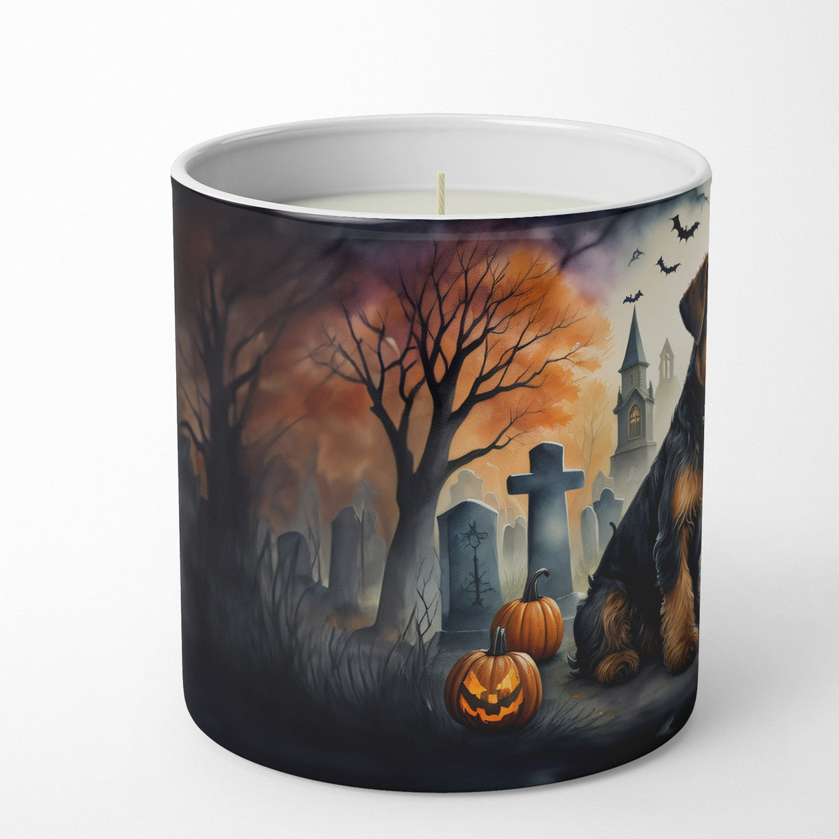 Caroline's Treasures DAC2004CDL Airedale Terrier Spooky Halloween Decorative Soy Candle Nature Soy Wax Essential Oil Home Decor Ideal for Bedroom Kitchen Bath Office Gift, 10 oz
