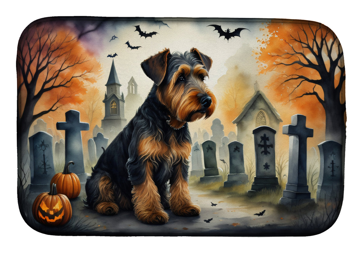 Caroline's Treasures DAC2004DDM Airedale Terrier Spooky Halloween Dish Drying Mat Absorbent Dish Drying Mat Pad for Kitchen Counter Dish Drainer Mat for Countertop, 14 x 21, Multicolor
