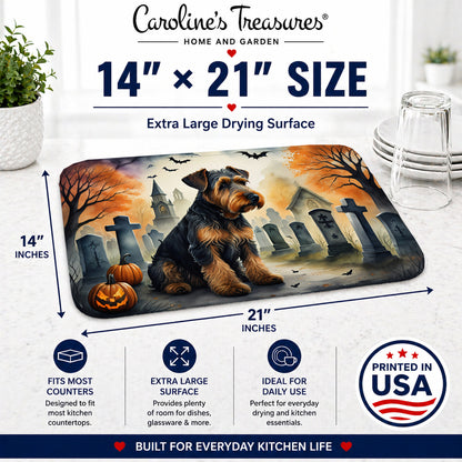 Caroline's Treasures DAC2004DDM Airedale Terrier Spooky Halloween Dish Drying Mat Absorbent Dish Drying Mat Pad for Kitchen Counter Dish Drainer Mat for Countertop, 14 x 21, Multicolor