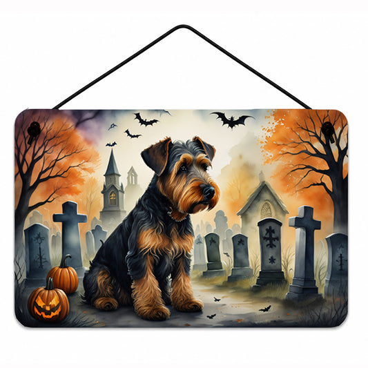 Caroline's Treasures DAC2004DS812 Airedale Terrier Spooky Halloween Wall or Door Hanging Prints Aluminum Metal Sign Kitchen Wall Bar Bathroom Plaque Home Decor, 8x12, Multicolor