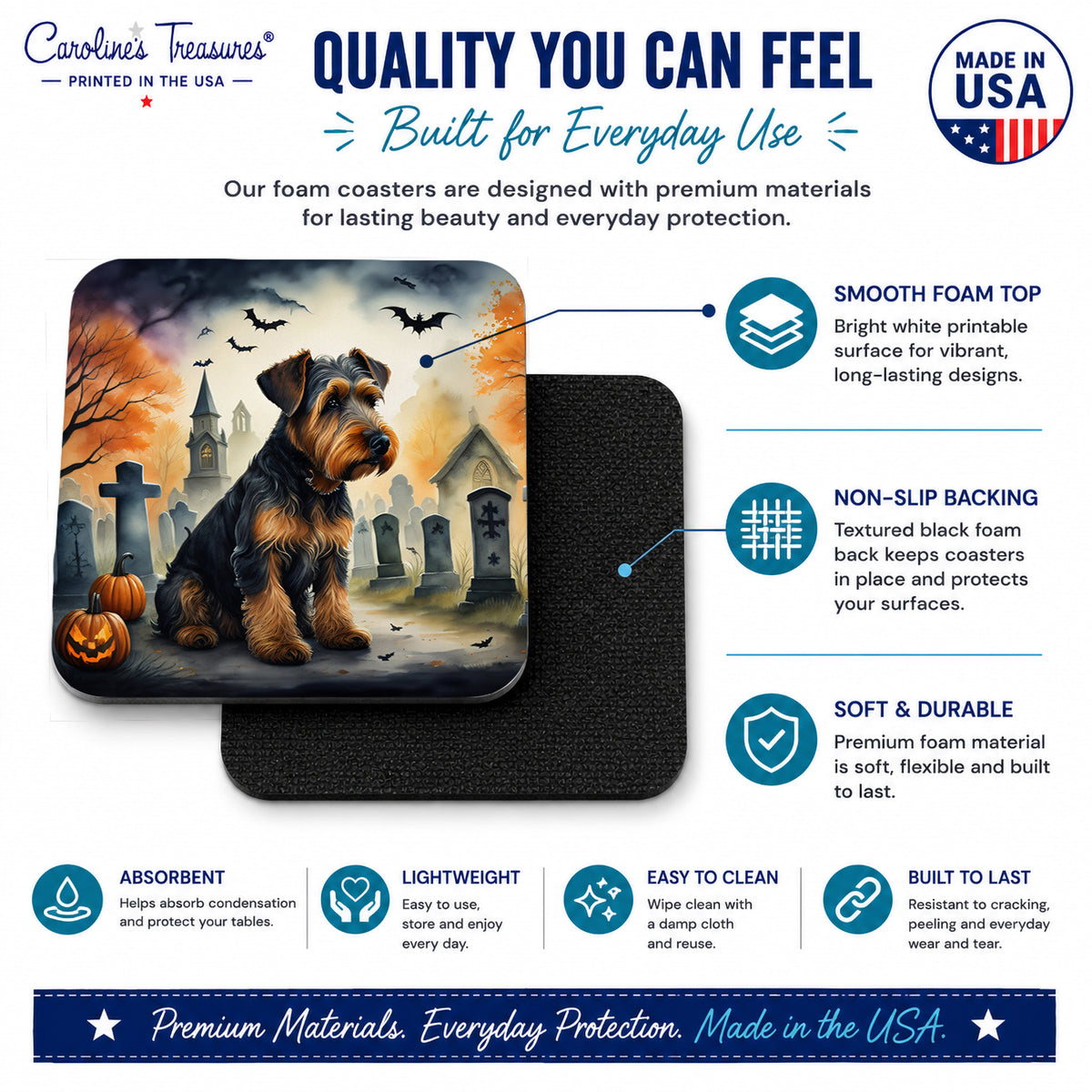 Caroline's Treasures Airedale Terrier Dogs Foam Drink Coasters Set of 4