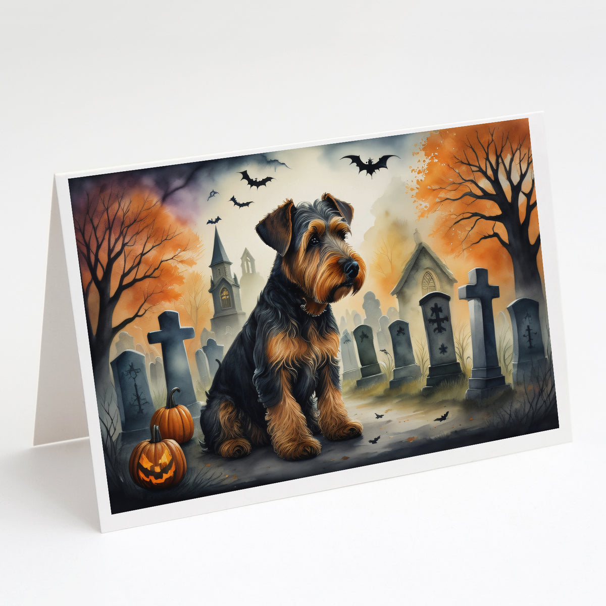 Caroline's Treasures DAC2004GCA7P Airedale Terrier Spooky Halloween Greeting Cards and Envelopes Pack of 8 Blank Cards with Envelopes Whimsical A7 Size 5x7 Blank Greeting Cards