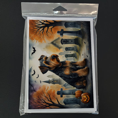 Caroline's Treasures DAC2004GCA7P Airedale Terrier Spooky Halloween Greeting Cards and Envelopes Pack of 8 Blank Cards with Envelopes Whimsical A7 Size 5x7 Blank Greeting Cards