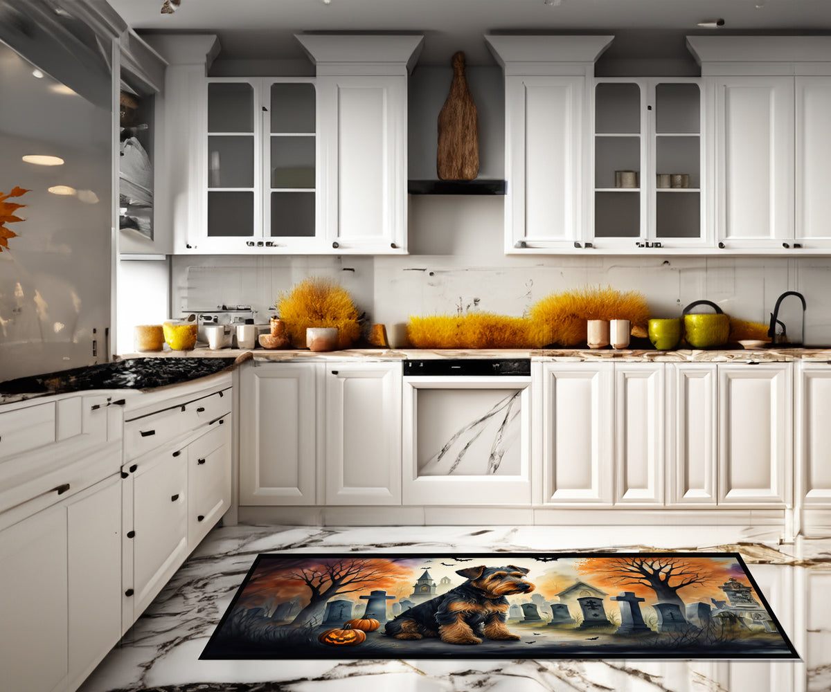 Caroline's Treasures Airedale Terrier Spooky Halloween Runner Mat 28x58 Front Door Mat Indoor Outdoor Rugs for Entryway Hallway Foyer Non Slip Washable Wide Doormat
