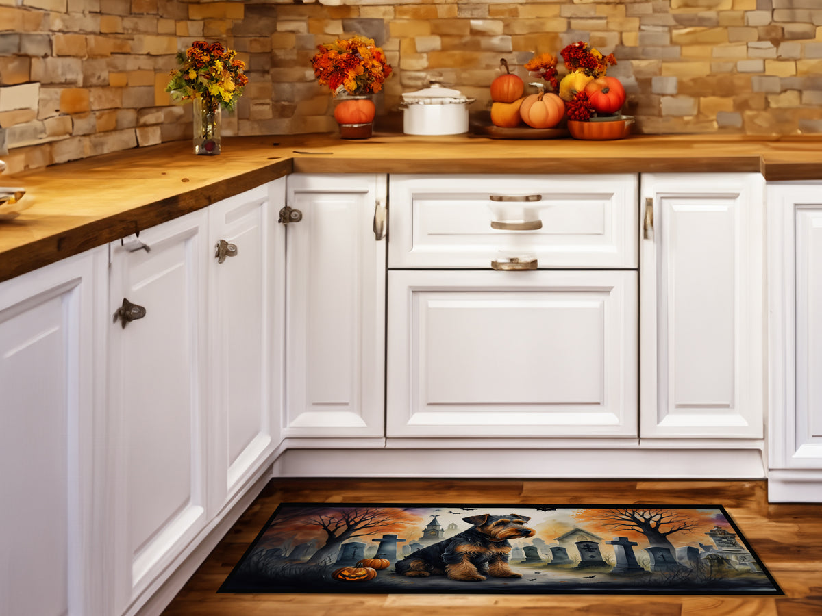 Caroline's Treasures Airedale Terrier Spooky Halloween Runner Mat 28x58 Front Door Mat Indoor Outdoor Rugs for Entryway Hallway Foyer Non Slip Washable Wide Doormat