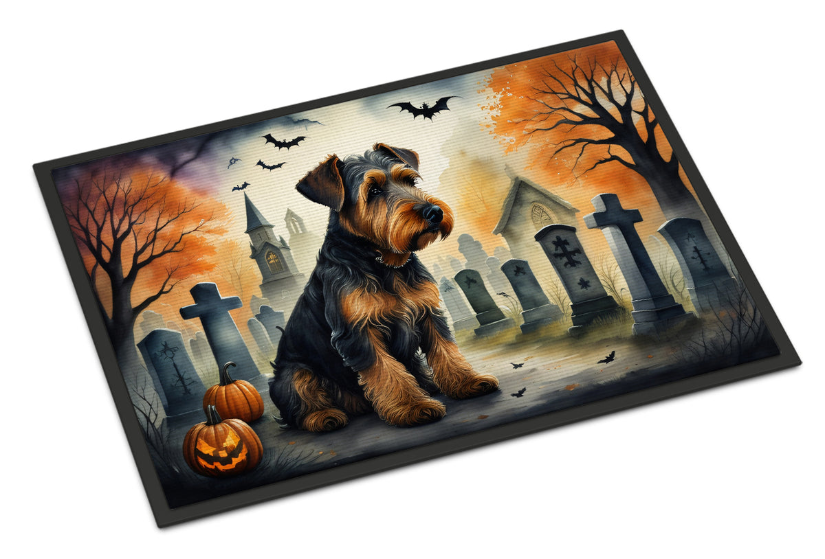 Caroline's Treasures DAC2004JMAT Airedale Terrier Spooky Halloween Indoor or Outdoor Mat 24x36 Front Door Mat Indoor Outdoor Rugs for Entryway, Non Slip Washable Low Pile, 24H X 36W